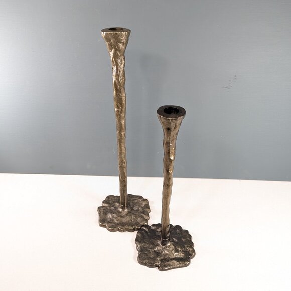 Pair of modernist candlesticks, Brutalist style MCM home décor - Picture 4 of 11